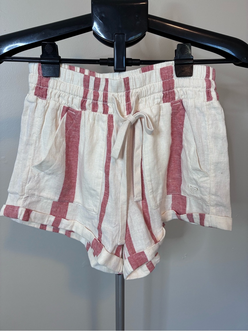 Roxy Women’s XS Linen Blend Striped Pull On Shorts Red White Beach Coastal